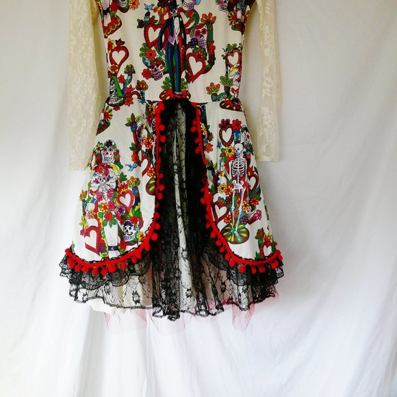 Spirit Halloween Day of Dead Sugar Skull Dress Lace Layered - Picture 3 of 6